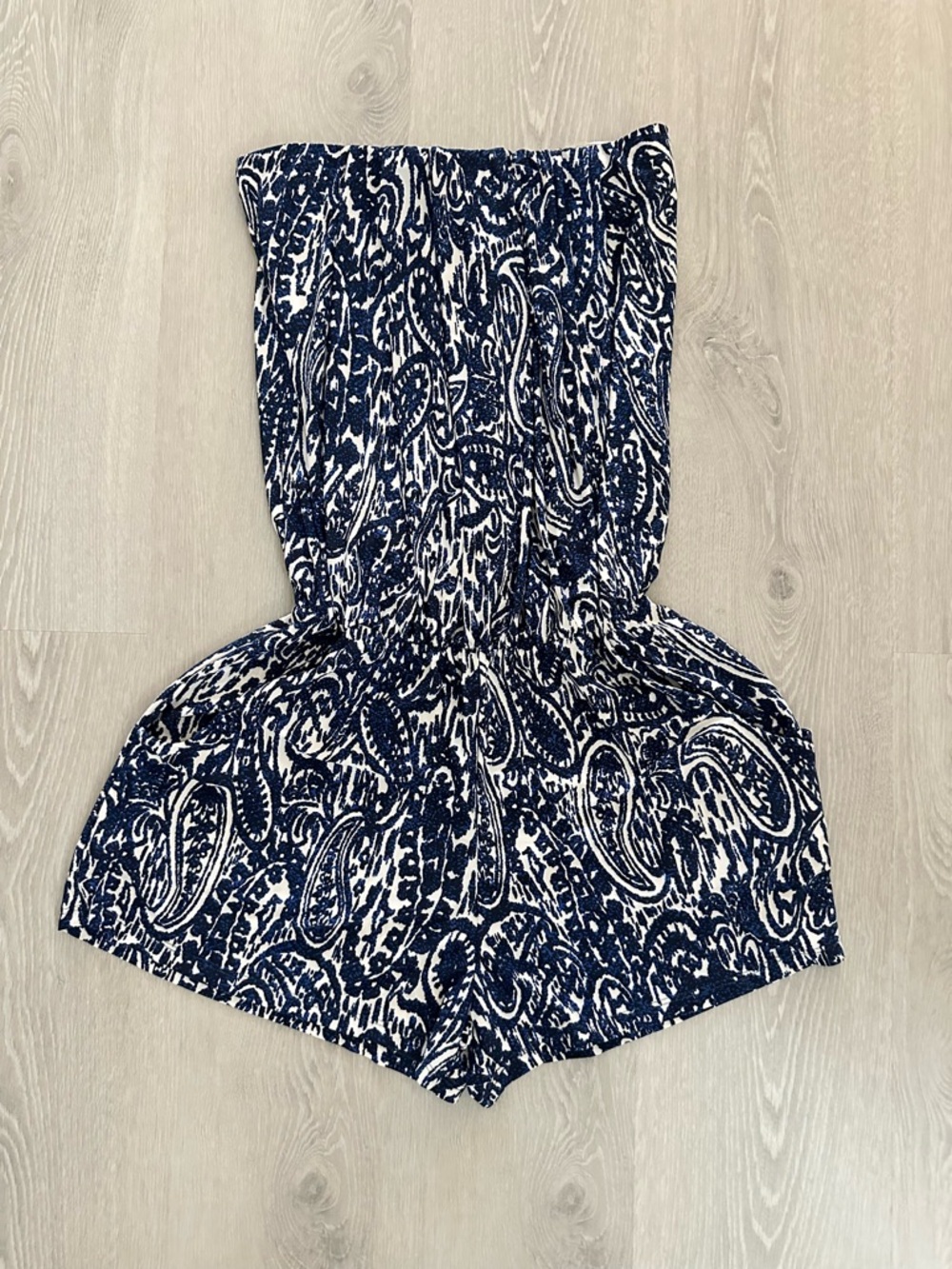 Ariella Blue and White Paisley Strapless Romper